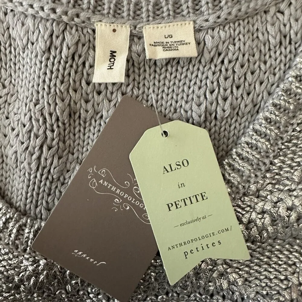 Moth Anthropologie Large Sana Sweater Knit Tank Top Silver Foiled Metallic Party - Picture 8 of 12